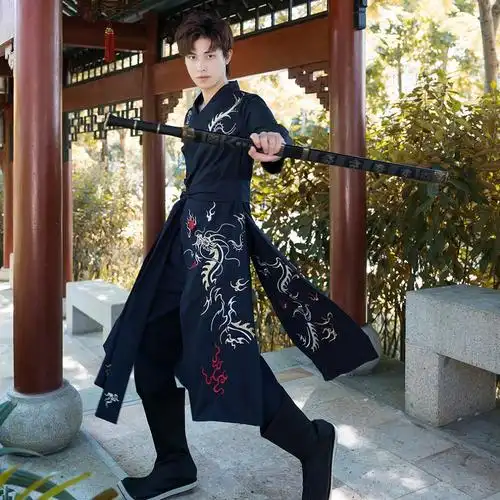 督型汉服男中国风古风武侠剑客男士公子套装学生秋冬古装衣服加披风