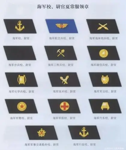 1955年实行军衔制时,海军领章分军兵种勤务符号领章和军衔领章两种