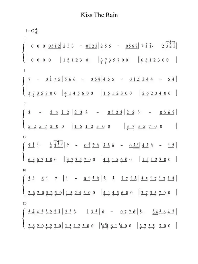 钢琴流行歌曲简谱分享16之kiss the rain #钢琴简谱# #钢琴弹奏