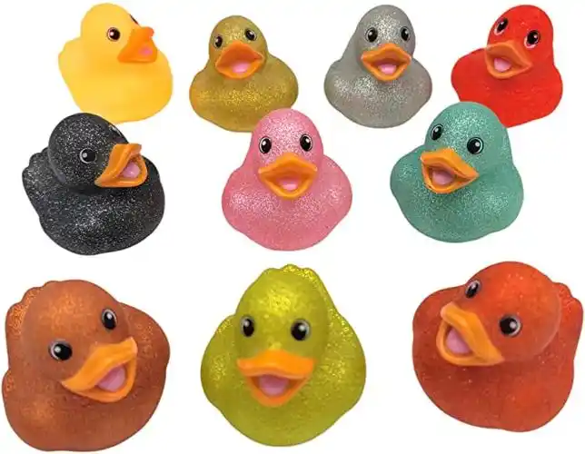 彩色闪光橡胶鸭(2 英寸)各种霓虹色鸭子(10 只装)