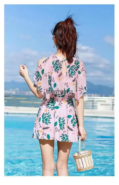 裙式2022年新款遮肚显瘦时尚保守海边度假女士泳装米白独立底裤2xl