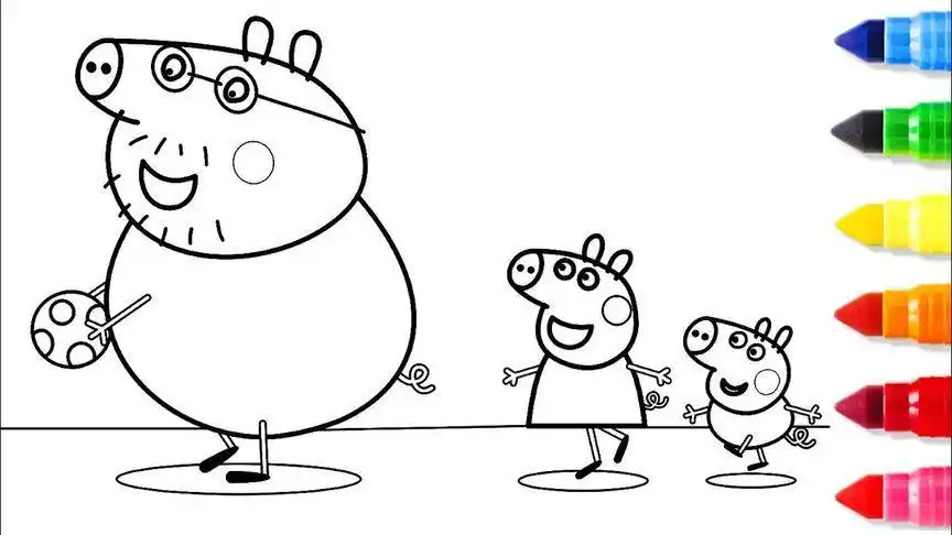 动画片小猪佩奇一家人全家福幼儿填色图片大全-红豆饭小学生简笔画