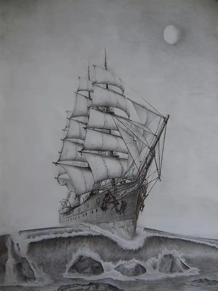 海中帆船的铅笔画(50张)