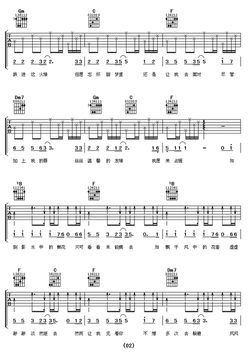 水中花 谭咏麟 吉他谱 和弦谱