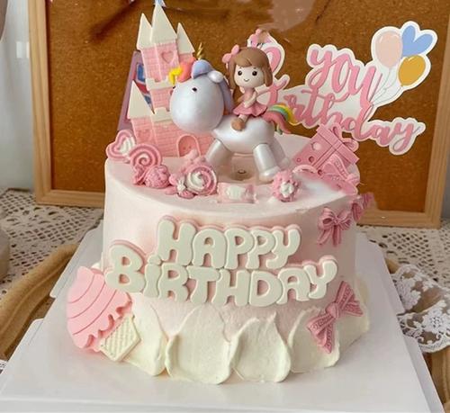 梦幻女孩网红独角兽儿童卡通周岁百天生日蛋糕上海同城送货上门