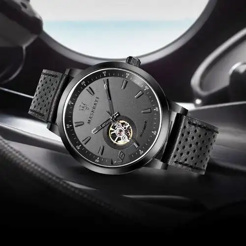 男表 玛莎拉蒂v8引擎特别限量版酷黑镂空机械男士手表