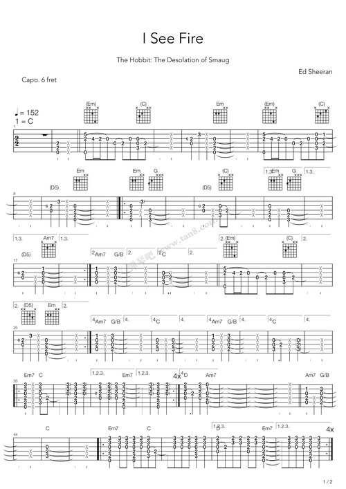 《i see fire》吉他谱