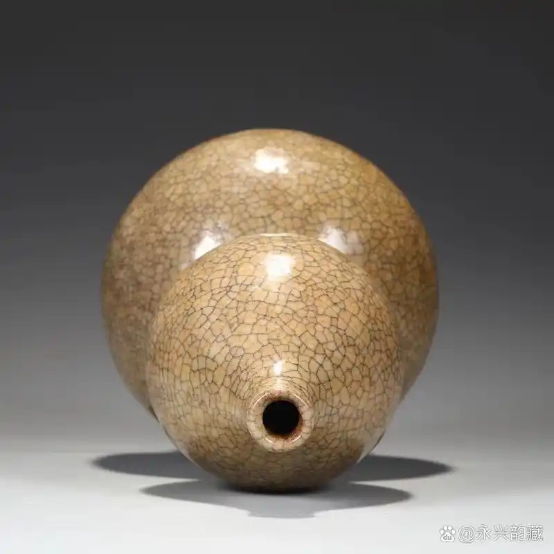 旧藏 北宋 哥窑米黄釉大葫芦瓶 高30公分 肚径15 #盘盘老物件