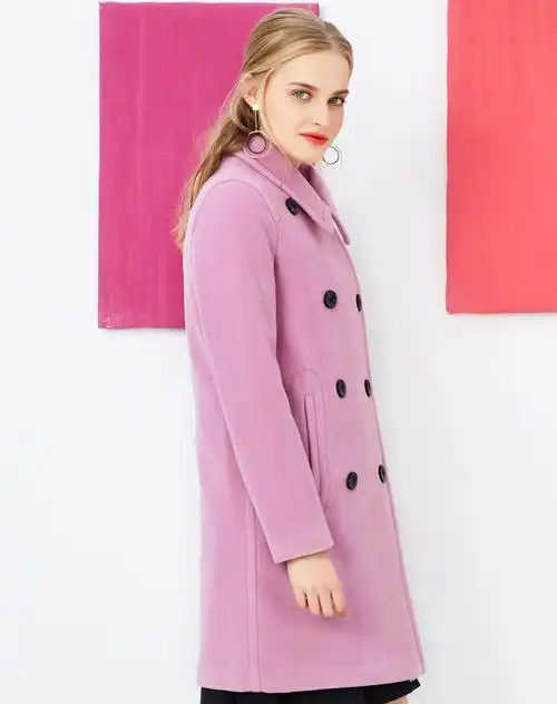 藕粉色修身直筒毛呢大衣【建议选小一码】