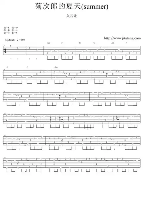 《久石让菊次郎的夏天《summer》吉他指弹谱》吉他谱