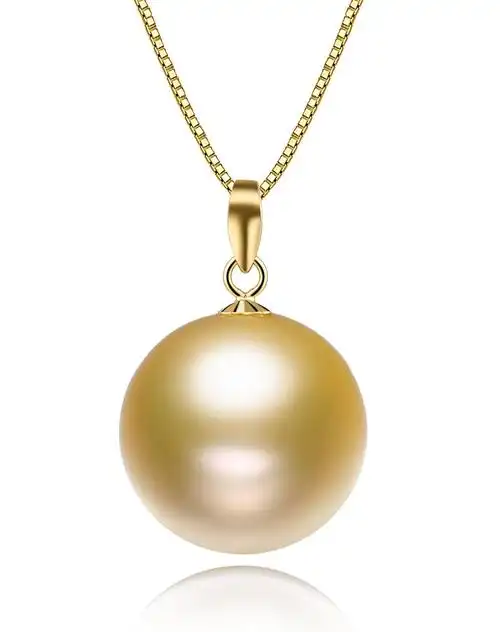 稀有超大 15-16mm南洋香槟色珍珠18k金吊坠