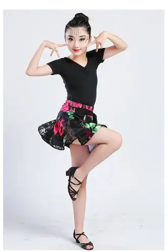 女童拉丁舞练功服短袖分体 儿童拉丁舞裙春夏女童服装比赛演出女孩