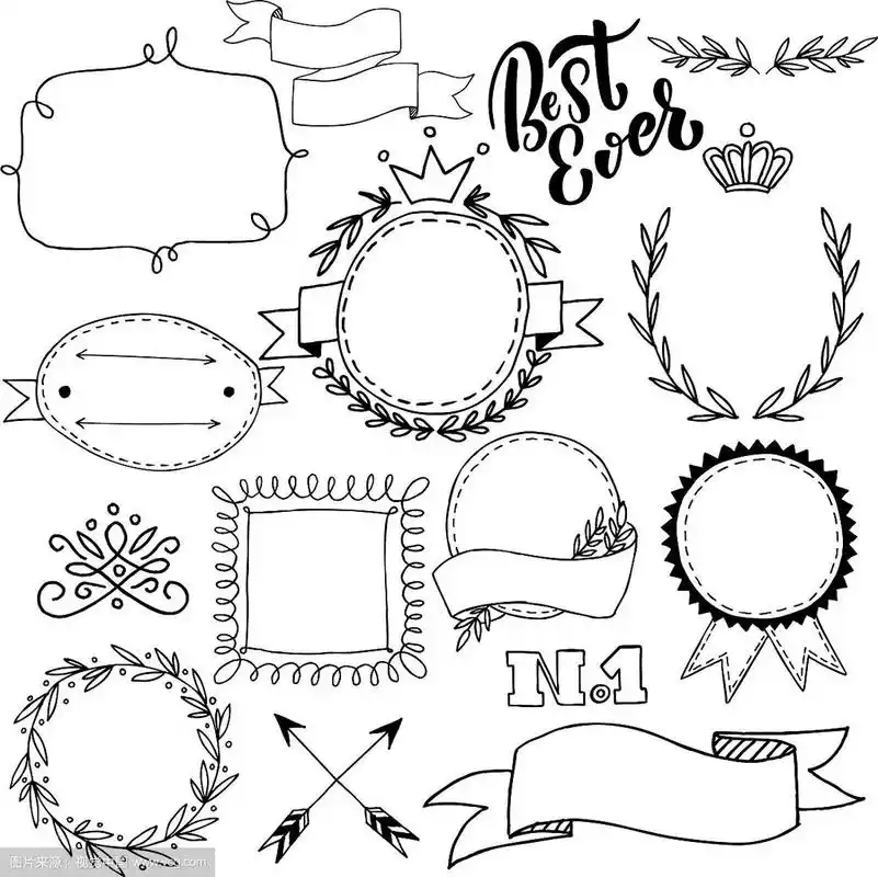 一套手绘徽章框架和字母