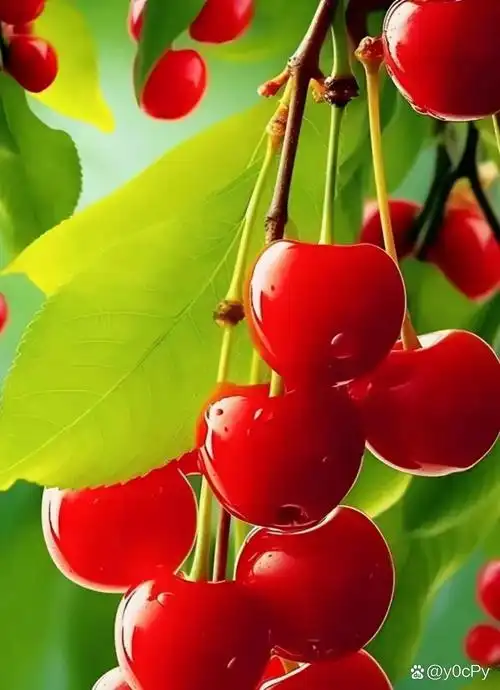 红色樱桃,寓意着吉祥与繁荣,愿你的生活,多姿多彩.