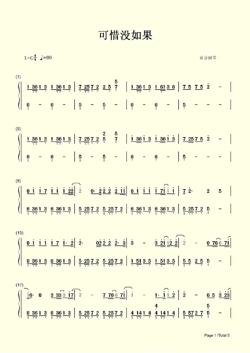 可惜没如果钢琴简谱.#可惜没如果钢琴简谱 #可惜没如果钢琴谱