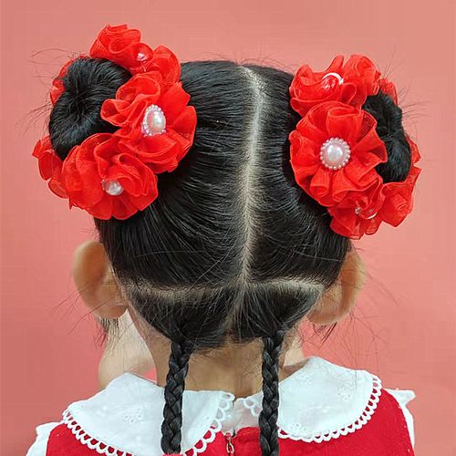 六一儿童节舞蹈头饰头花女孩子盘发丸子头小小朋友表演发饰