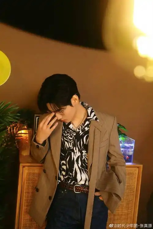 张真源条纹衬衫 棕色西装,戴眼镜的张张鲨我,复古港风帅哥