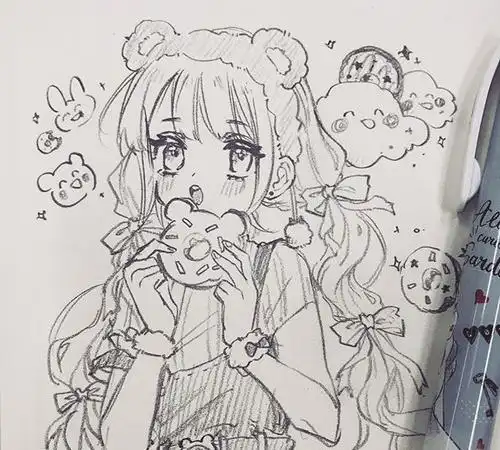 铅笔人物手绘很可爱的一组美少女线稿