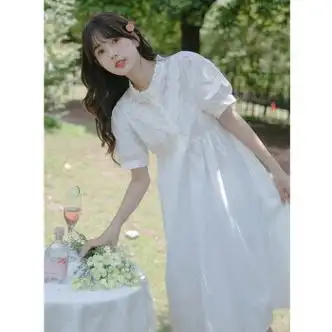 抒漾奶甜白色连衣裙女装夏季2022新款夏天法式甜美少女独特裙子小个子