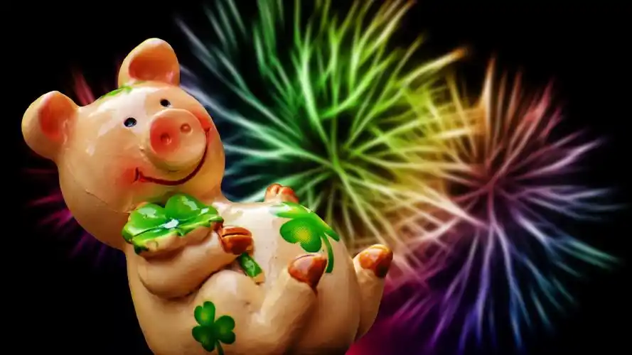 小猪,猪年,吉祥,存钱罐,幸运草,陶瓷,摄影,静物写真可爱的幸运猪祝你