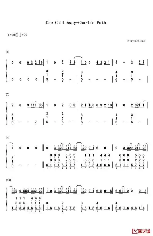 one call away钢琴简谱-数字双手-charlie puth1