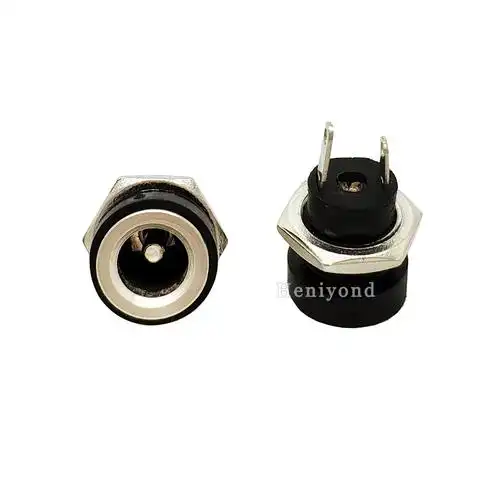 dc电源插座5.5*2.5mm带螺纹 半金属充电母头插座母座圆孔面板接头