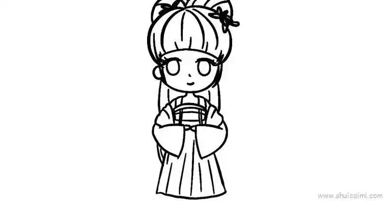长头发古装人物女孩简笔画手绘