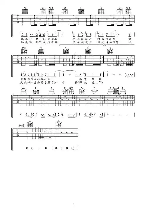 周杰伦《七里香》吉他谱_c调完整版吉他弹唱谱