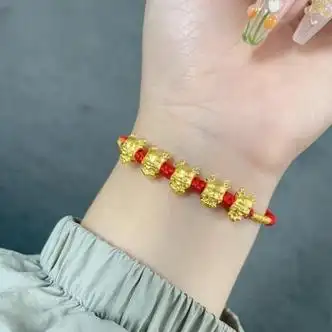 迈道老凤凰黄金五福龙转运珠手链女999足金生肖小金龙编织情侣红手绳5