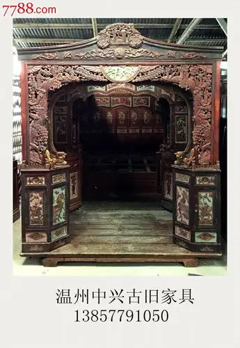 明清古旧家具-xq-85镏金雕刻三进千工拔步床13857791050_木床/木榻_中