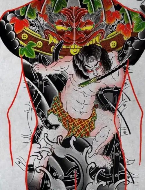 张顺破水纹身手稿满背刺青图案