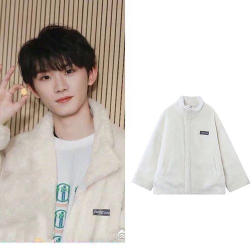 时代少年团马嘉祺同款上衣白色羊羔毛女装棉服棉衣秋冬季外套