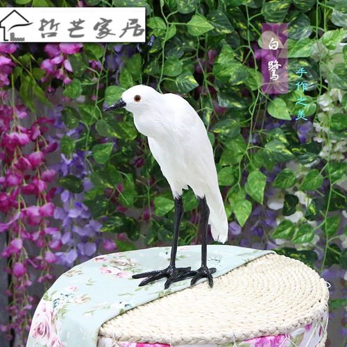 仿真动物模型鸟类羽标本摆件孔雀丹鹤/白鹭/朱鹮/猫头鹰/老鹰 白鹭(30