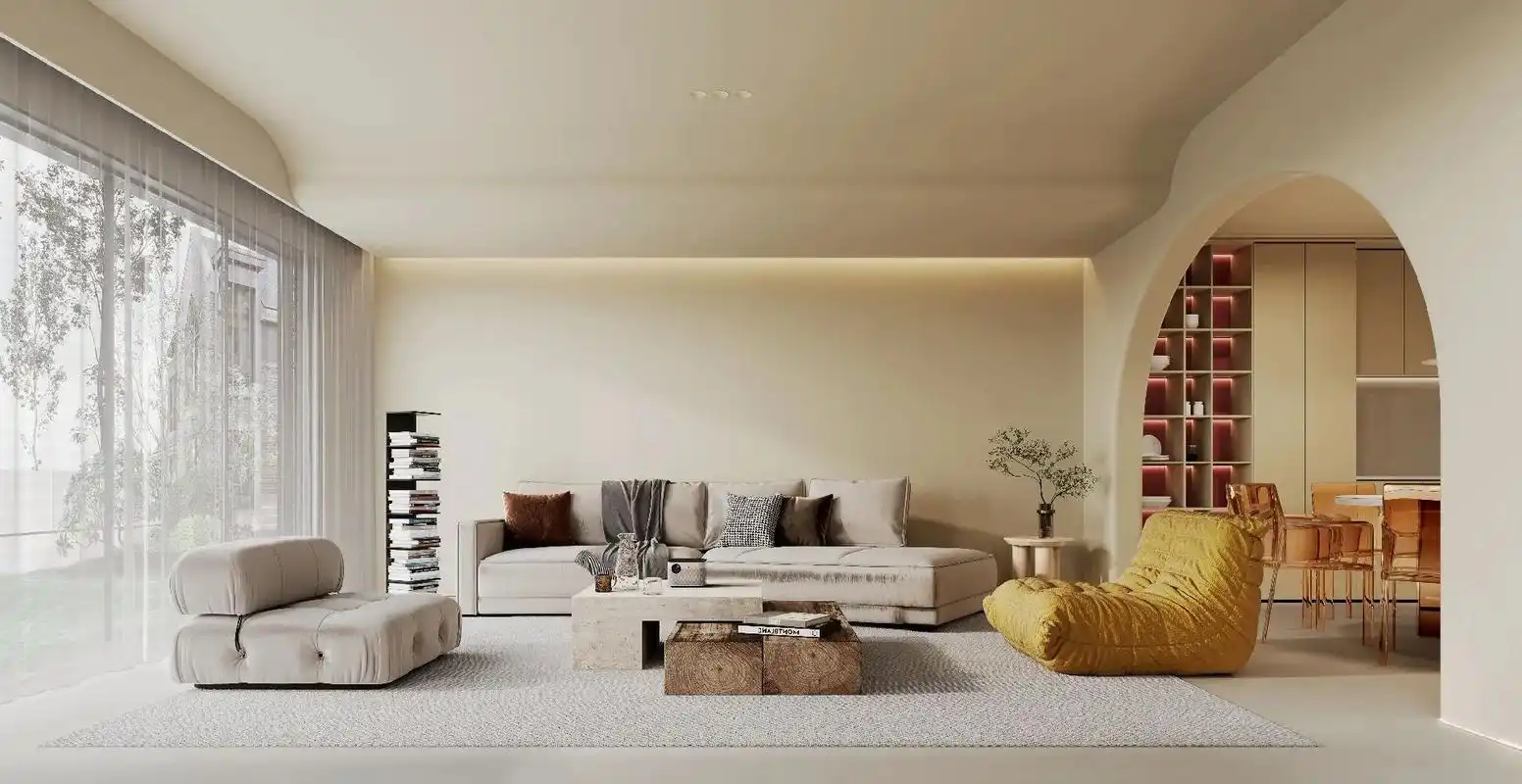 客厅以奶咖色系作为主色调, - 抖音