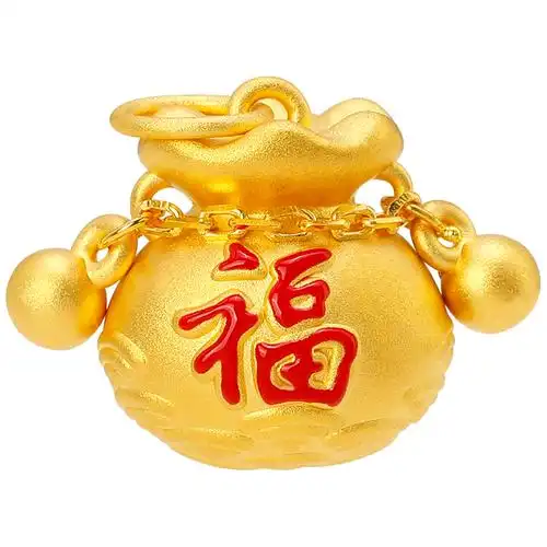 福袋龚兴隆足金男女钱袋子铃铛祥云金福硬金吊坠颈饰