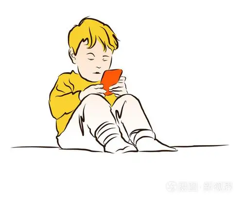 小男孩玩手机.孤立对白色