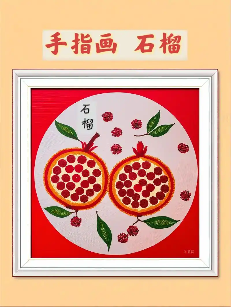 秋天来了,石榴红透了,我们一起用蜡笔和印泥来画一幅石榴手工画 - 抖