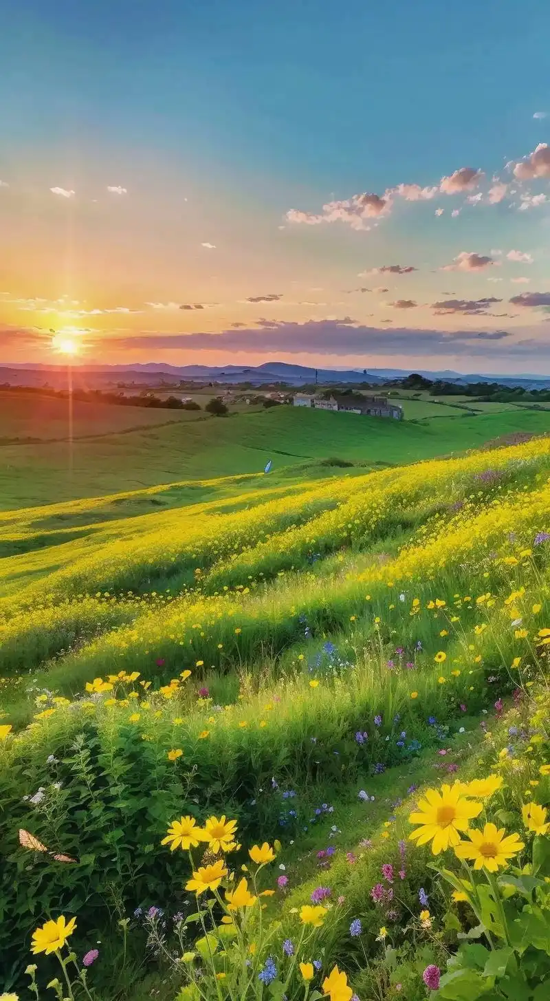 希望的田野,花草凄凄,庄稼遍地,蝴蝶蜜蜂飞舞.#风景 #落日 - 抖音