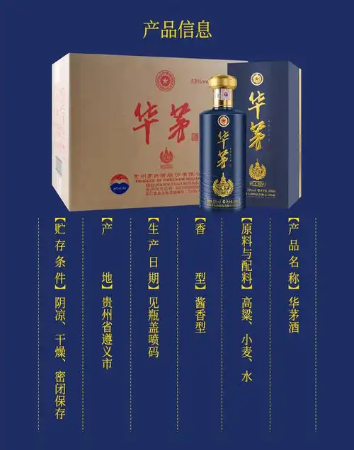 贵州茅台酒股份出品 茅台华茅酒 华茅金奖/ 蓝瓶 53度酱香型白酒 500