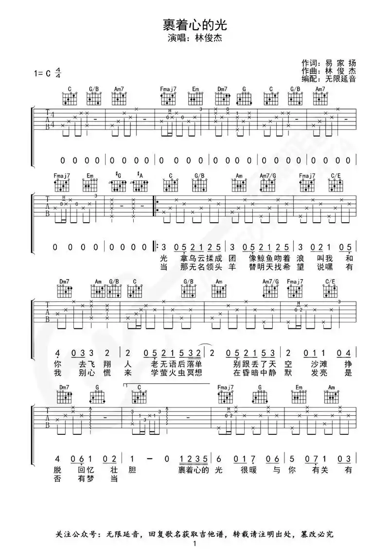 吉他 #吉他谱 #裹着心的光 #林俊杰,说了不慌你说孤单很 - 抖音