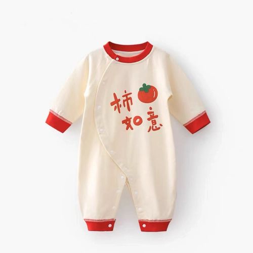 婴儿连体衣服春款百天打底衣男女宝宝国风哈衣超萌爬服纯棉外出服