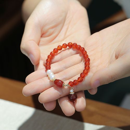 红玛瑙珍珠手链 淡水珍珠饰品手饰送女友送妈妈女士手串首饰