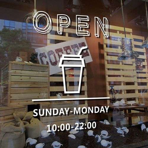 网红奶茶店咖啡厅简约风店名营业时间北欧ins玻璃门橱窗贴纸定制