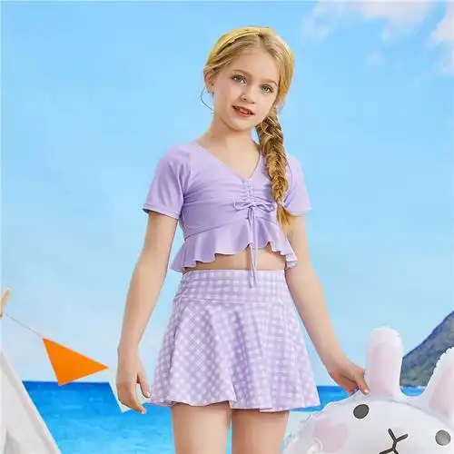 2024年新款泡温泉女童泳衣中大童连体女孩加肥612岁大码专业训练