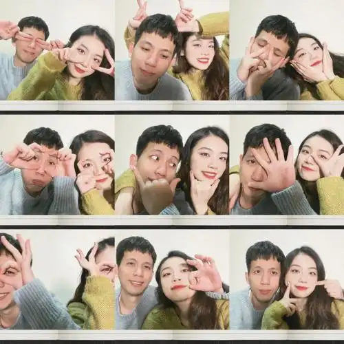 情侣氛围感自拍姿势九宫格情侣大头照