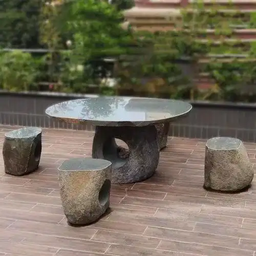 领道(lingdao)石桌石凳家用茶台天然鹅卵石户外花园公园家用整块石头