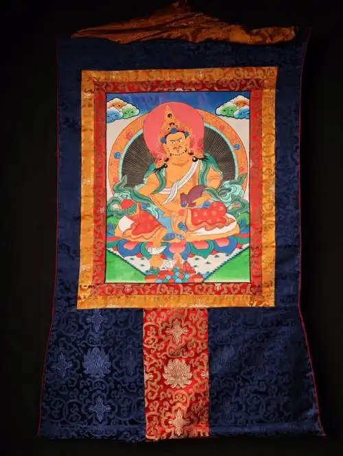 回流藏传佛教工艺天然矿物颜料纯手绘画(黄财神  藏财神)佛像唐卡一张