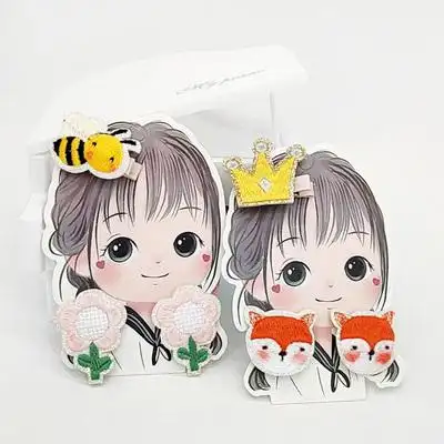 三件套可爱女童刺绣皮筋边夹小女孩卡通扎小辫头绳发卡头花发饰 原价