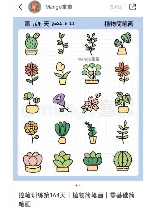 17手绘临摹小植物简笔画图一是自己临摹的小植物图二是mango童童的