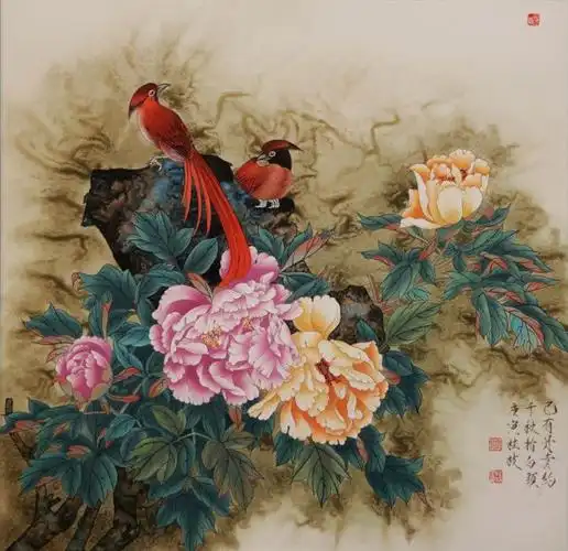 牡丹花绘画作品欣赏(五) - 林中鸟 - 林中鸟 ☆ 欢迎朋友光临